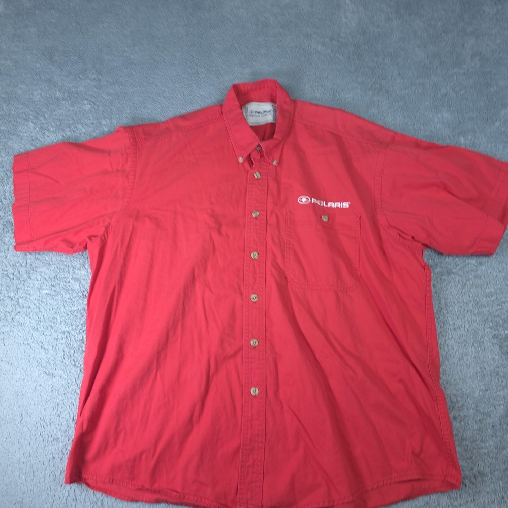 VTG Polaris Shirt Mens Large Red Solid Short Sleeve Button Down Logo Pocket
